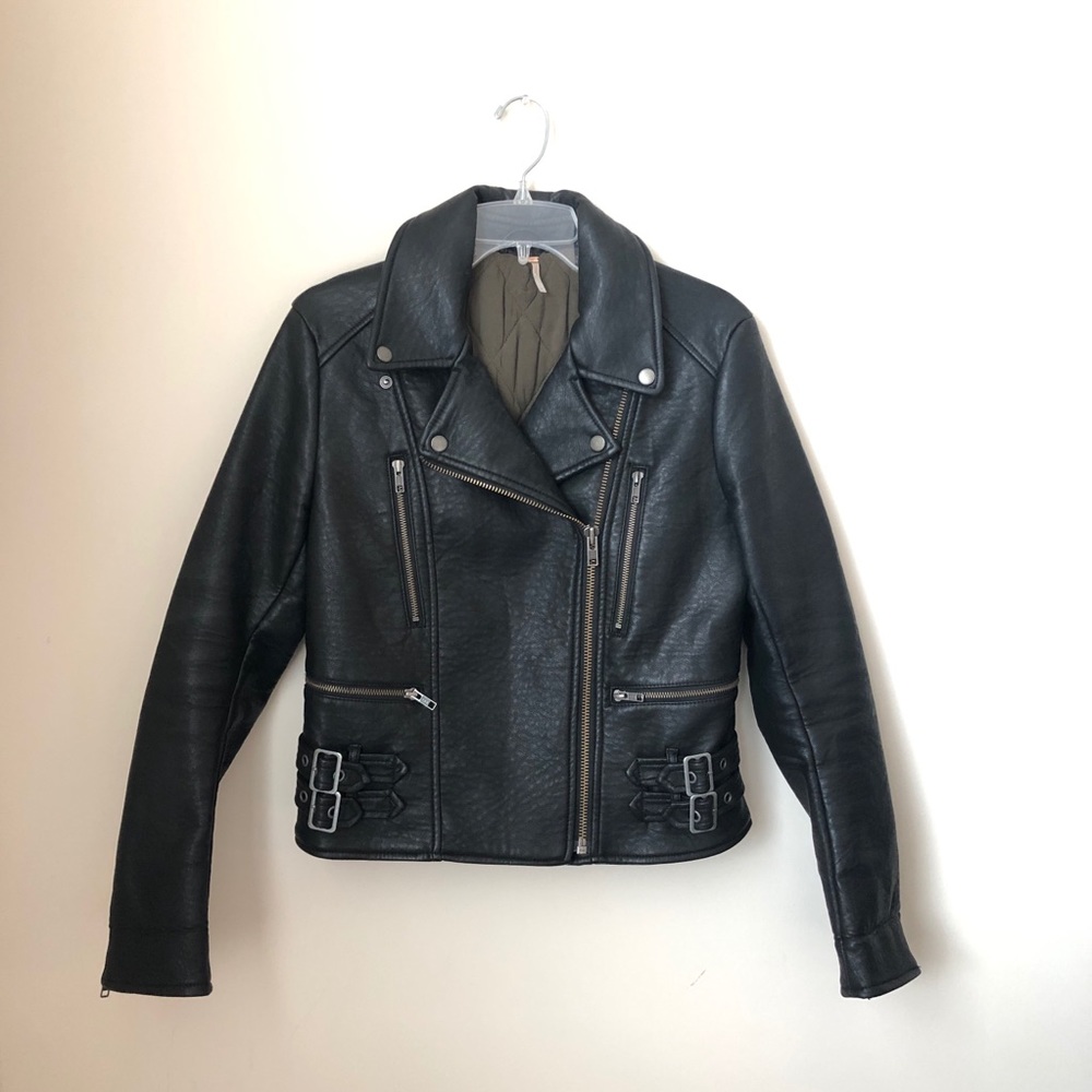 Free People Black Heavy Faux Leather Moto Jacket